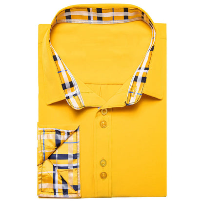 Canary Yellow Solid Splicing Silk Dress Shirt shirt    - Sophisticated Gentlemen