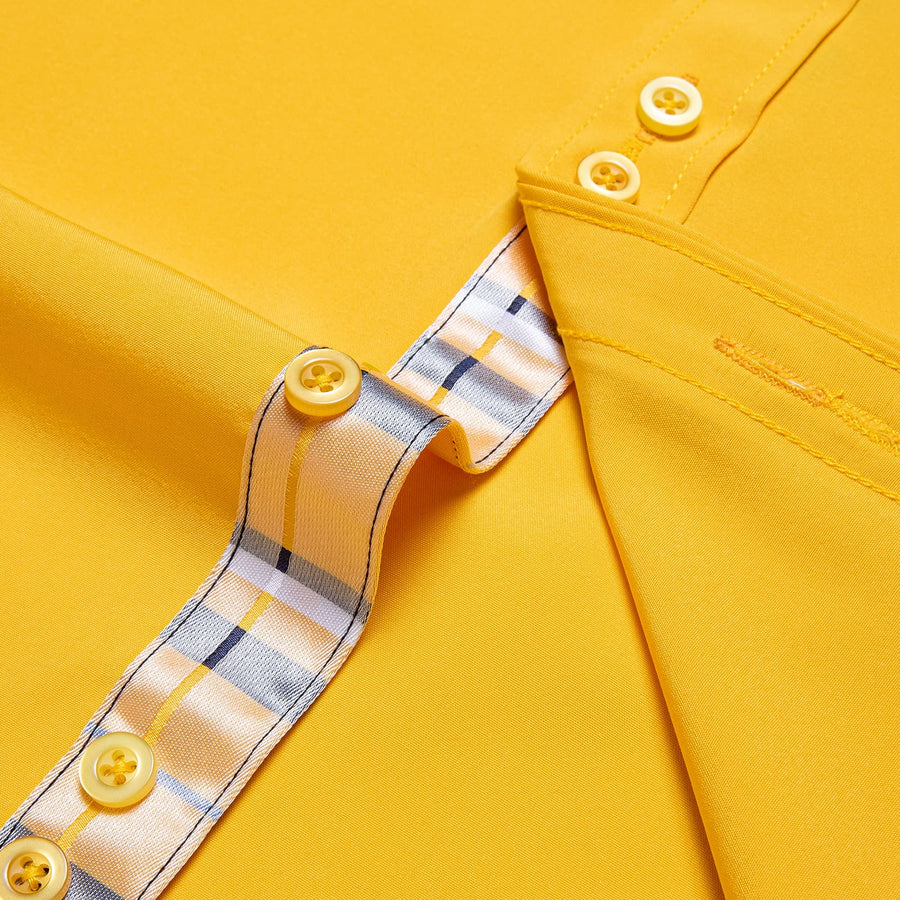Canary Yellow Solid Splicing Silk Dress Shirt shirt    - Sophisticated Gentlemen