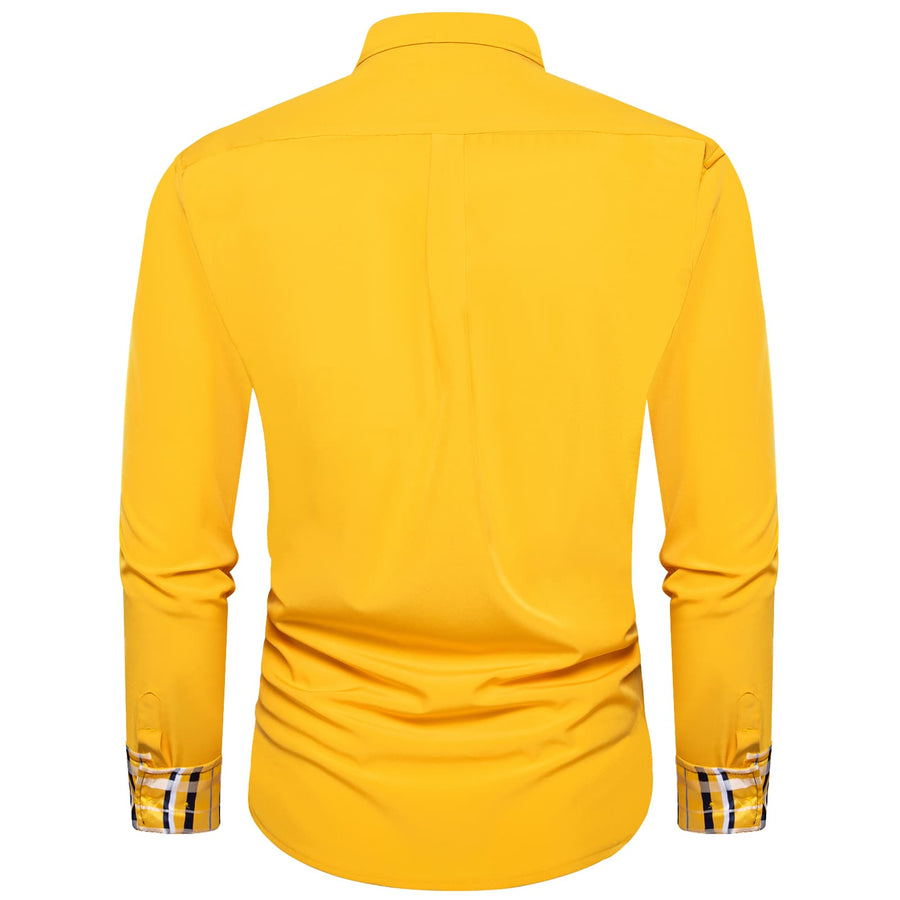 Canary Yellow Solid Splicing Silk Dress Shirt shirt    - Sophisticated Gentlemen