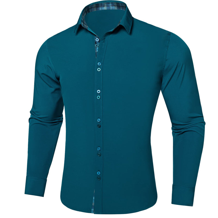 Aegean Blue Solid Splicing Silk Dress Shirt shirt    - Sophisticated Gentlemen