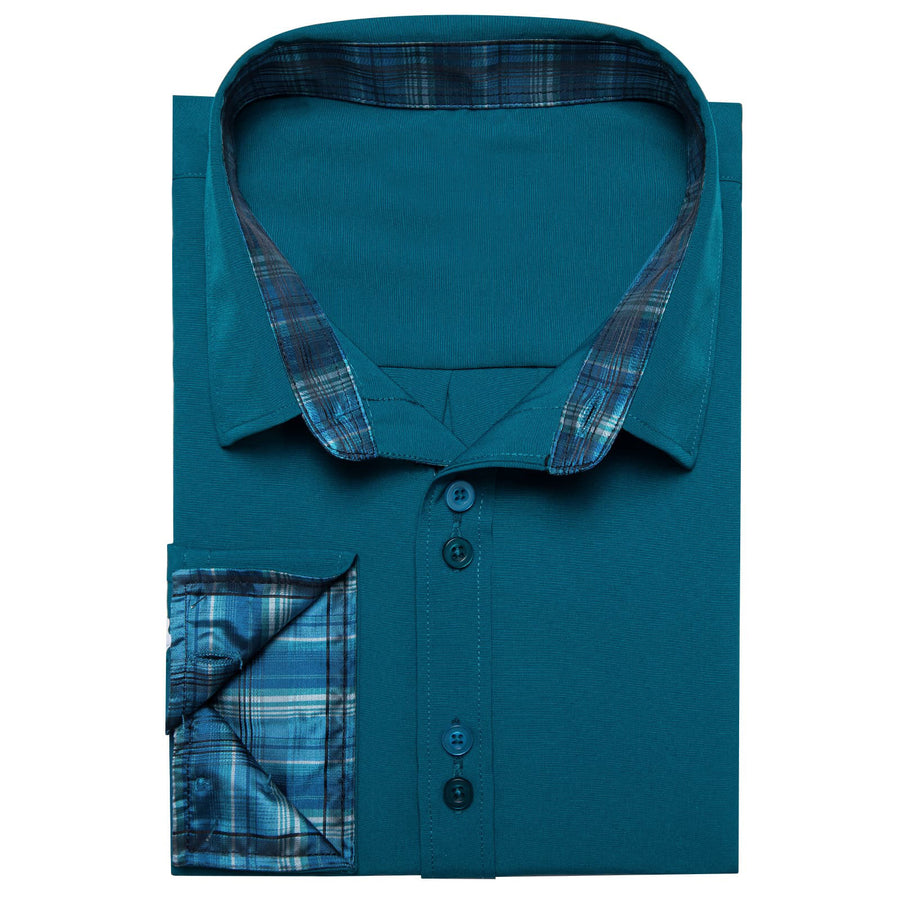 Aegean Blue Solid Splicing Silk Dress Shirt shirt    - Sophisticated Gentlemen