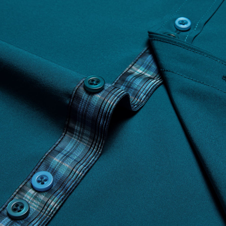 Aegean Blue Solid Splicing Silk Dress Shirt shirt    - Sophisticated Gentlemen
