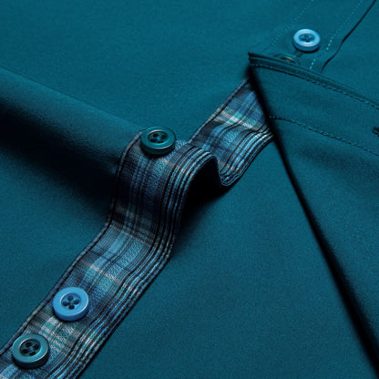 Aegean Blue Solid Splicing Silk Dress Shirt shirt    - Sophisticated Gentlemen