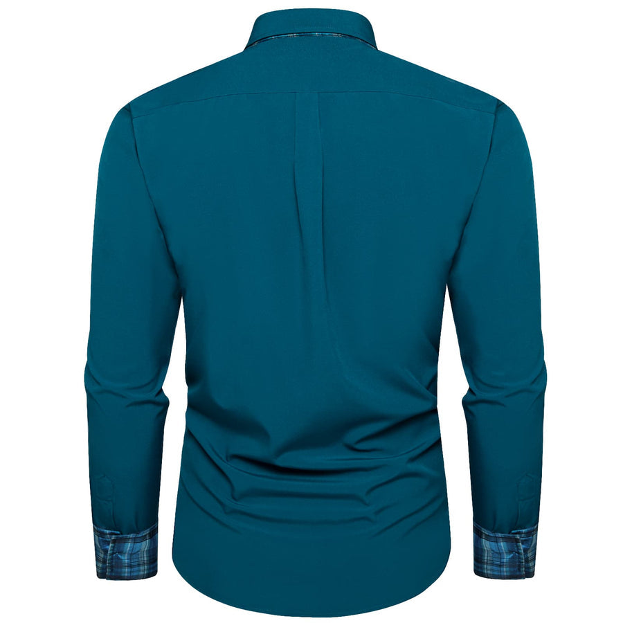 Aegean Blue Solid Splicing Silk Dress Shirt shirt    - Sophisticated Gentlemen