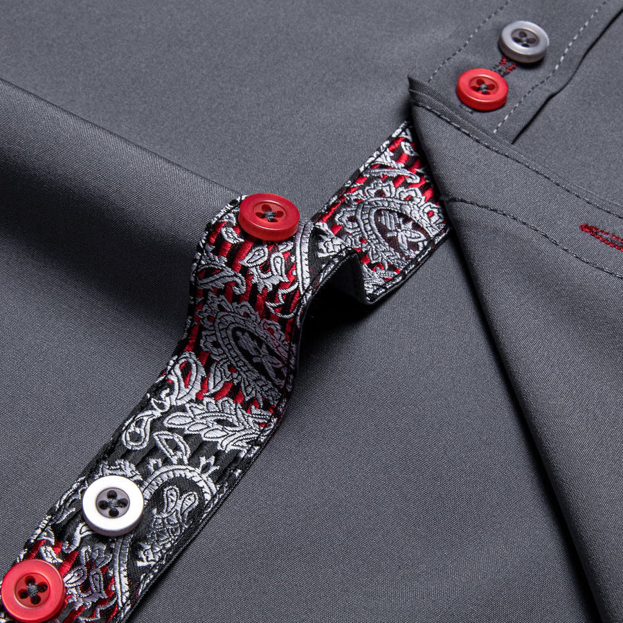 Smoke Gray Solid Splicing Silk Dress Shirt shirt    - Sophisticated Gentlemen