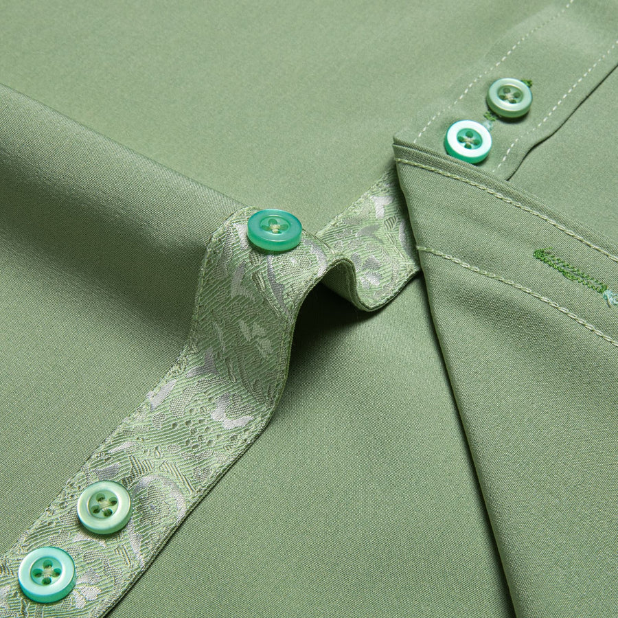 Sage Green Solid Splicing Silk Dress Shirt shirt    - Sophisticated Gentlemen