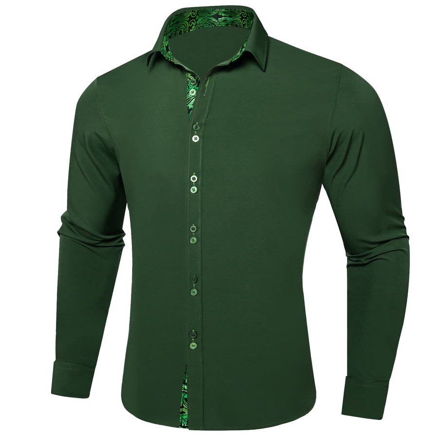Pine Green Solid Splicing Silk Dress Shirt shirt    - Sophisticated Gentlemen