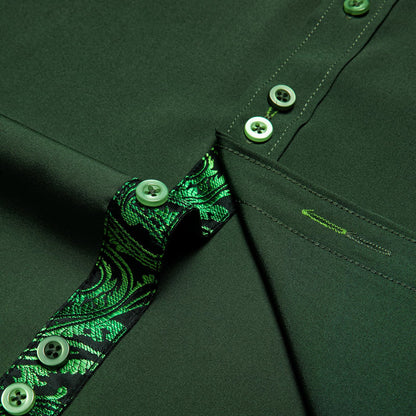 Pine Green Solid Splicing Silk Dress Shirt shirt    - Sophisticated Gentlemen