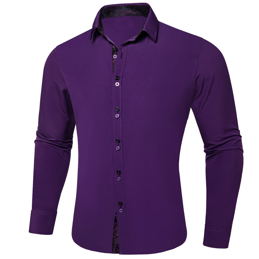 Deep Purple Solid Splicing Silk Dress Shirt shirt    - Sophisticated Gentlemen