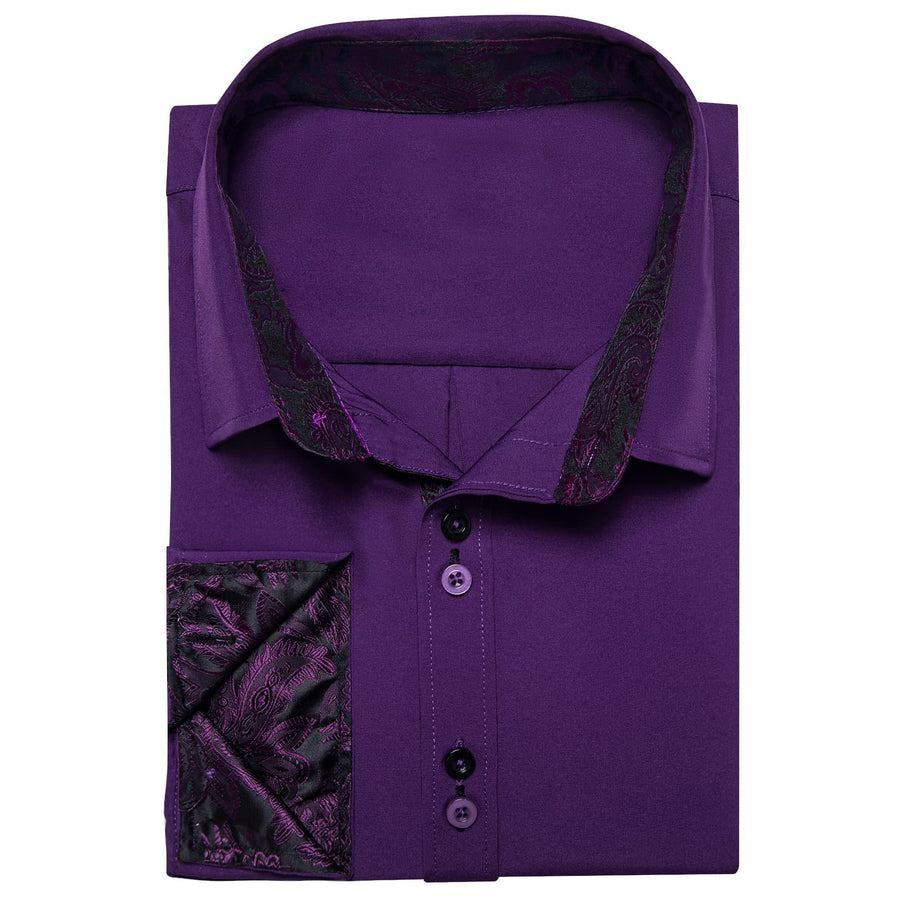 Deep Purple Solid Splicing Silk Dress Shirt shirt    - Sophisticated Gentlemen