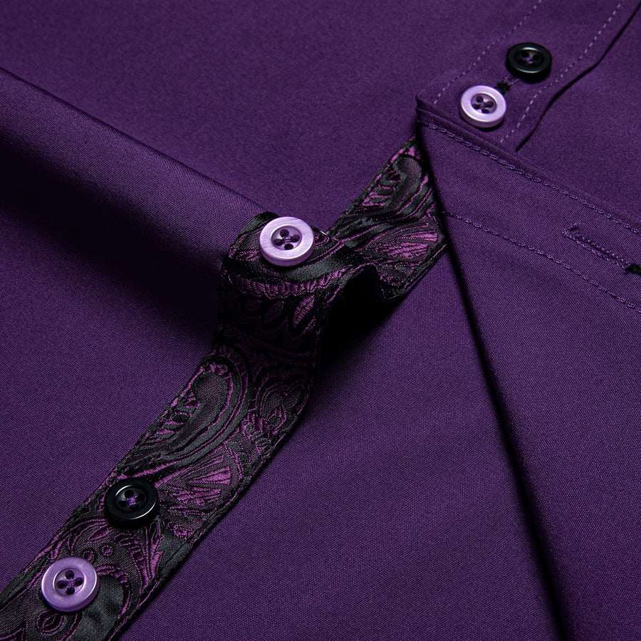 Deep Purple Solid Splicing Silk Dress Shirt shirt    - Sophisticated Gentlemen
