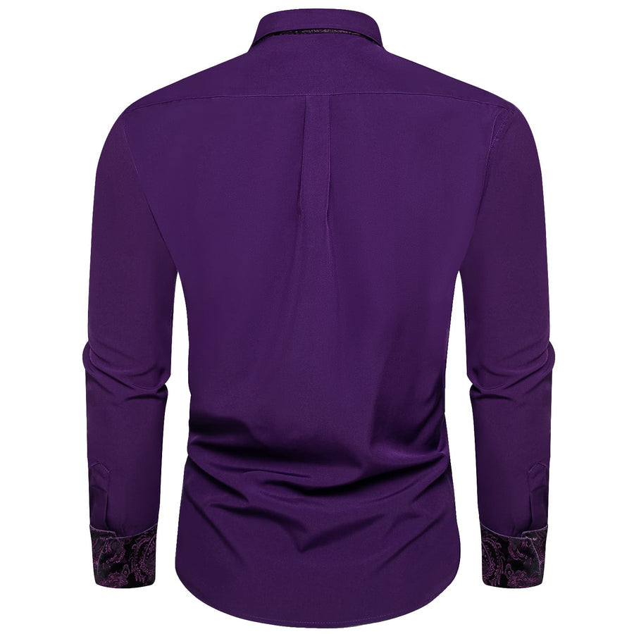 Deep Purple Solid Splicing Silk Dress Shirt shirt    - Sophisticated Gentlemen