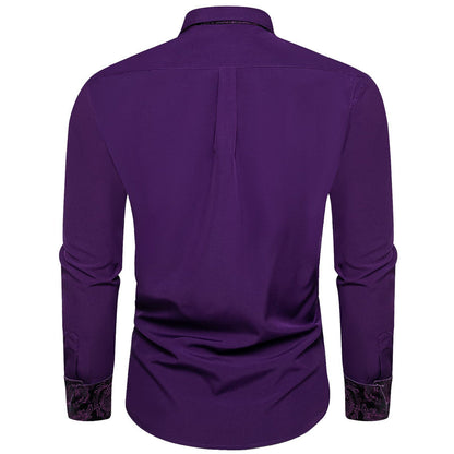 Deep Purple Solid Splicing Silk Dress Shirt shirt    - Sophisticated Gentlemen