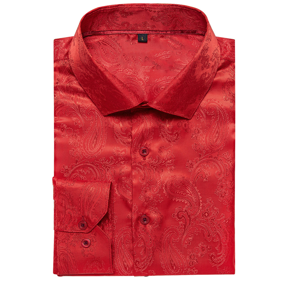 Bright Red Paisley Style Silk Dress Shirt shirt    - Sophisticated Gentlemen