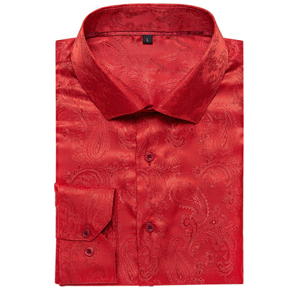 Bright Red Paisley Style Silk Dress Shirt shirt    - Sophisticated Gentlemen