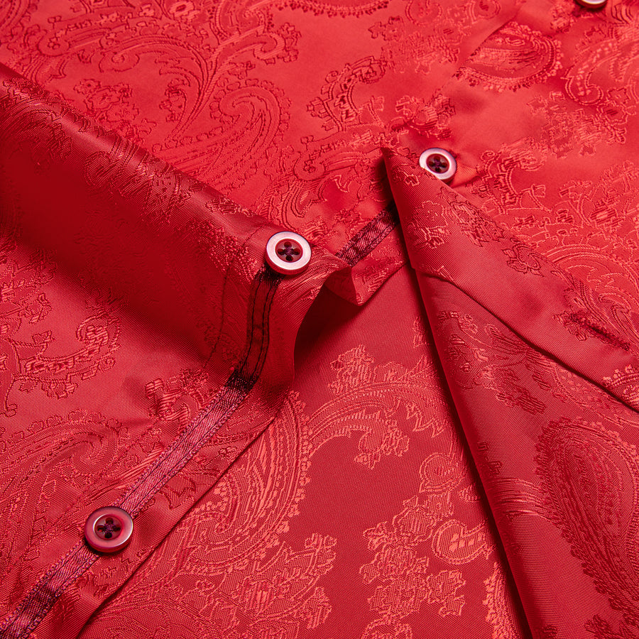 Bright Red Paisley Style Silk Dress Shirt shirt    - Sophisticated Gentlemen