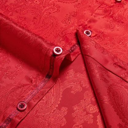 Bright Red Paisley Style Silk Dress Shirt shirt    - Sophisticated Gentlemen