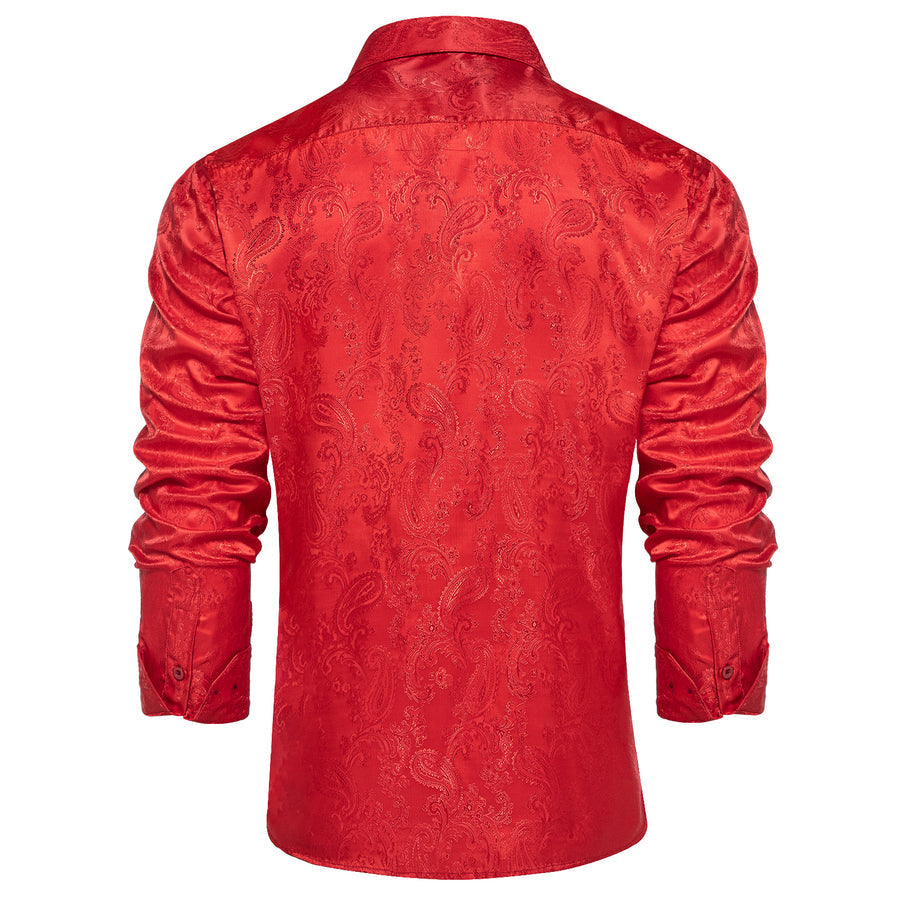Bright Red Paisley Style Silk Dress Shirt shirt    - Sophisticated Gentlemen