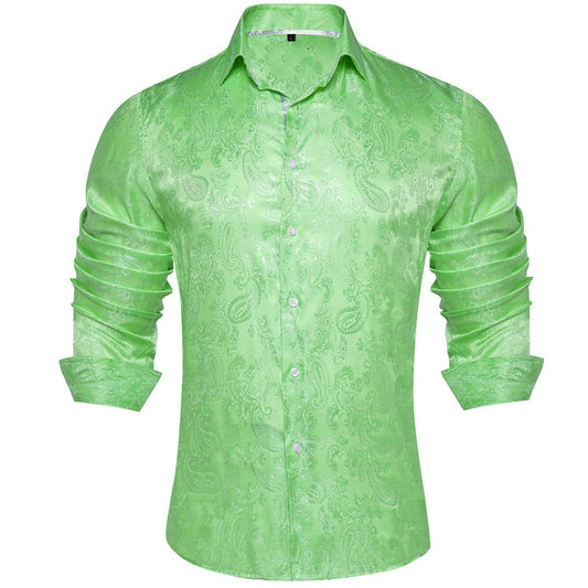 Fluorescent Green Paisley Style Silk Dress Shirt shirt S   - Sophisticated Gentlemen