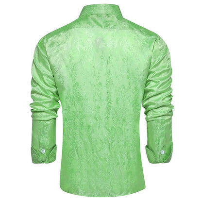 Fluorescent Green Paisley Style Silk Dress Shirt shirt    - Sophisticated Gentlemen