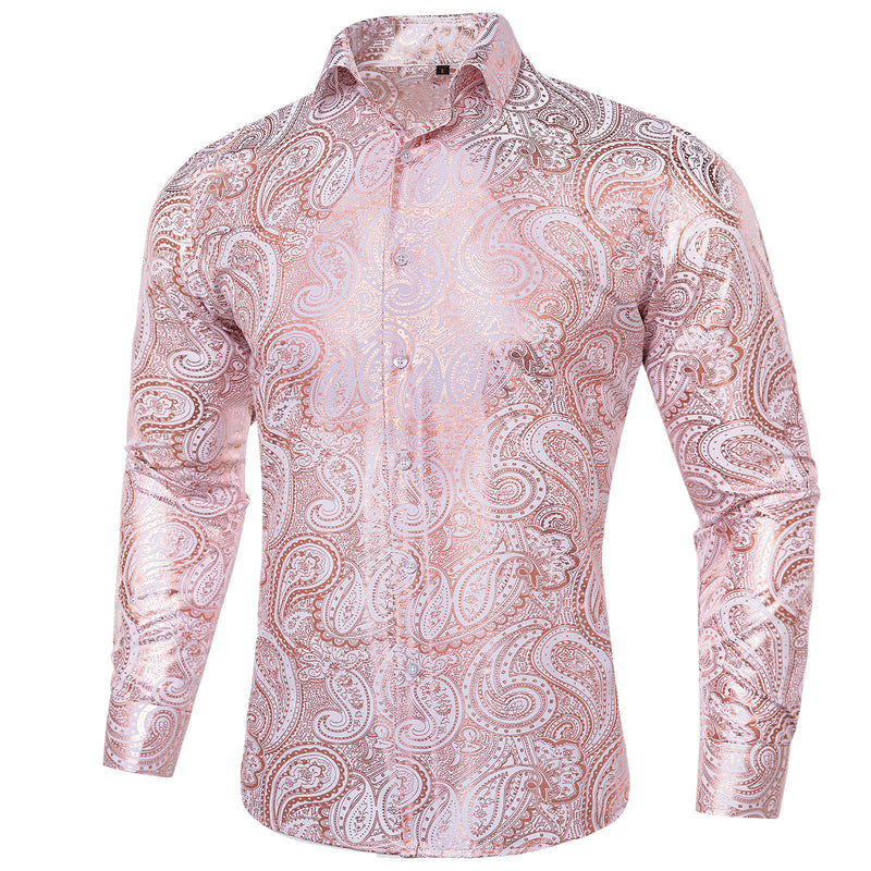 Pink Orange White Paisley Flower Dress Shirt shirt S   - Sophisticated Gentlemen
