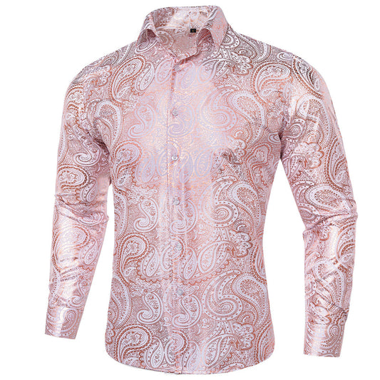 Pink Orange White Paisley Flower Dress Shirt shirt S   - Sophisticated Gentlemen