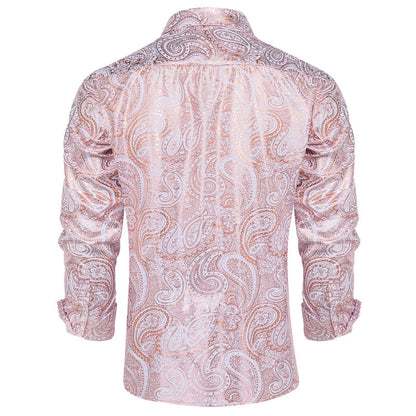 Pink Orange White Paisley Flower Dress Shirt shirt    - Sophisticated Gentlemen