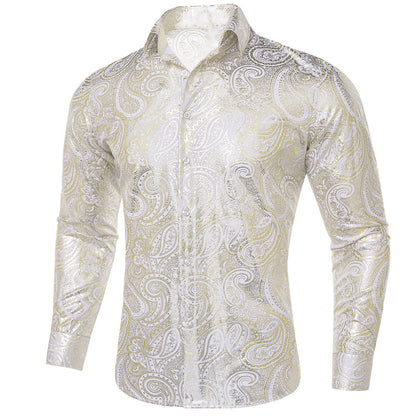Yellow White Paisley Flower Dress Shirt shirt S   - Sophisticated Gentlemen