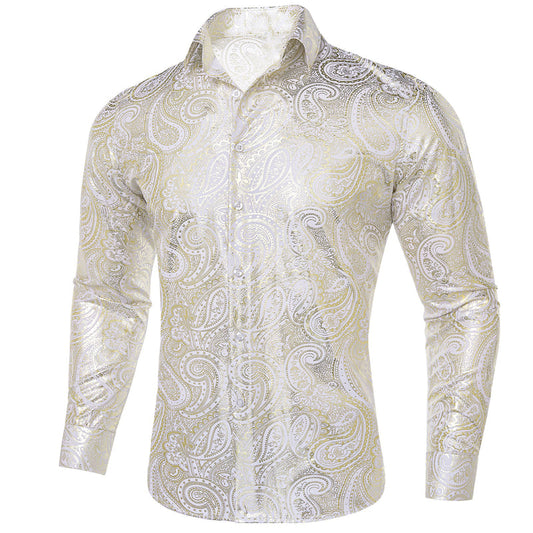 Yellow White Paisley Flower Dress Shirt shirt S   - Sophisticated Gentlemen