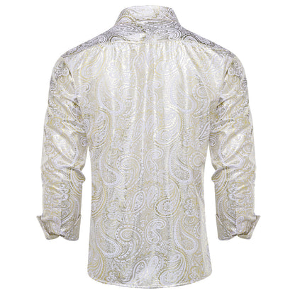 Yellow White Paisley Flower Dress Shirt shirt    - Sophisticated Gentlemen
