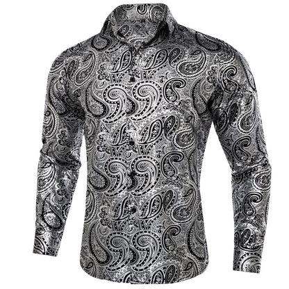 Silver Black Paisley Flower Dress Shirt shirt S   - Sophisticated Gentlemen