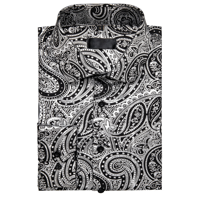 Silver Black Paisley Flower Dress Shirt shirt    - Sophisticated Gentlemen