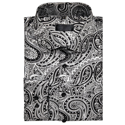 Silver Black Paisley Flower Dress Shirt shirt    - Sophisticated Gentlemen