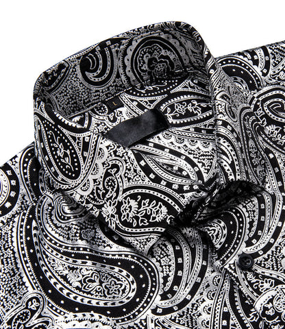 Silver Black Paisley Flower Dress Shirt shirt    - Sophisticated Gentlemen