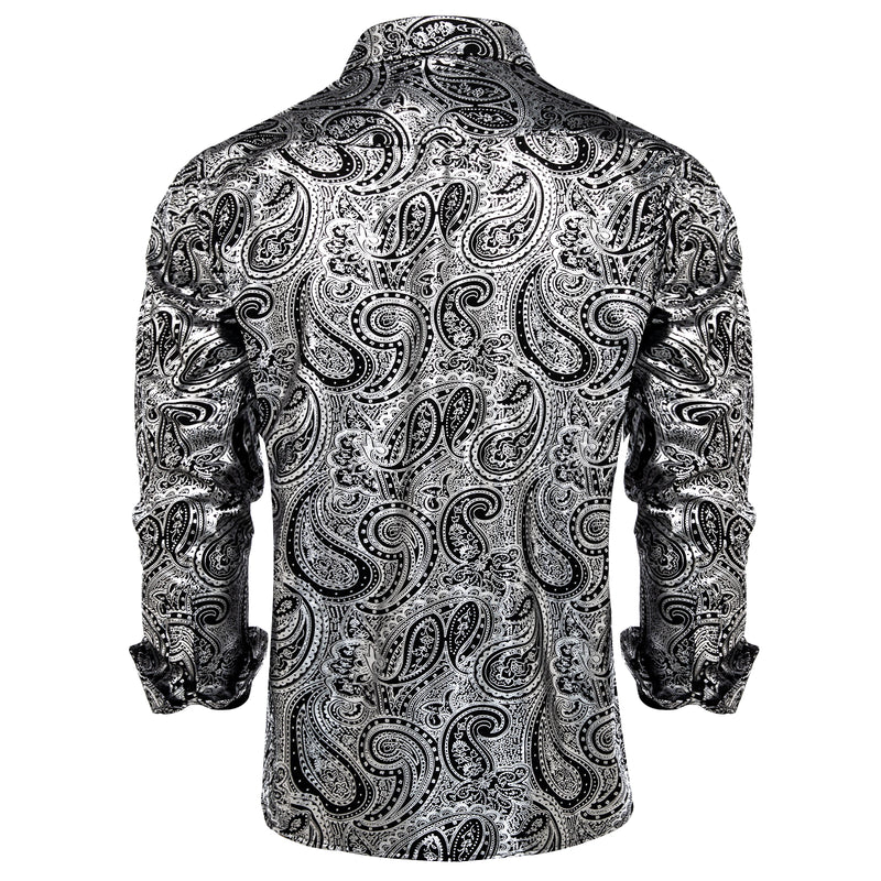 Silver Black Paisley Flower Dress Shirt shirt    - Sophisticated Gentlemen
