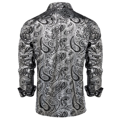 Silver Black Paisley Flower Dress Shirt shirt    - Sophisticated Gentlemen