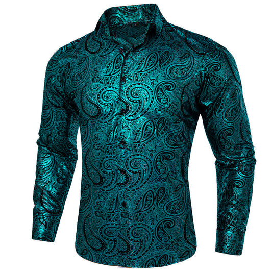 Teal Black Paisley Dress Shirt shirt S   - Sophisticated Gentlemen