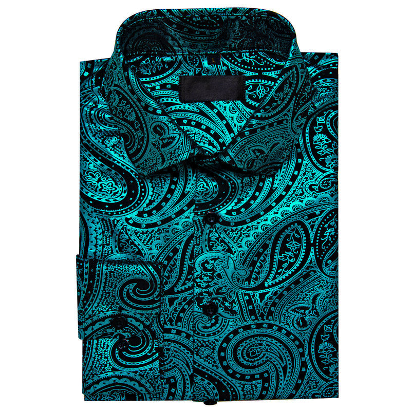 Teal Black Paisley Dress Shirt shirt    - Sophisticated Gentlemen