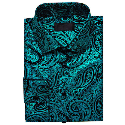 Teal Black Paisley Dress Shirt shirt    - Sophisticated Gentlemen