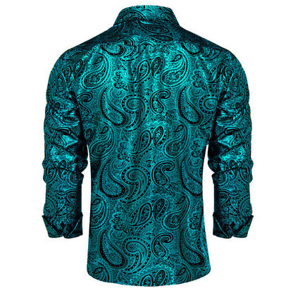 Teal Black Paisley Dress Shirt shirt    - Sophisticated Gentlemen