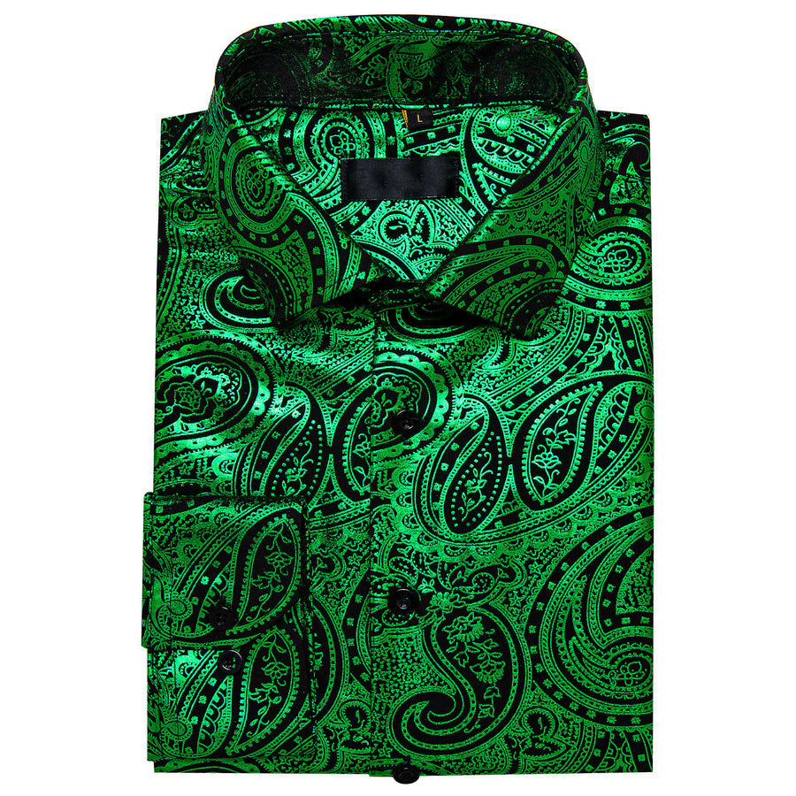 Emerald Green Black Paisley Flower Hot Stamping Dress Shirt shirt    - Sophisticated Gentlemen