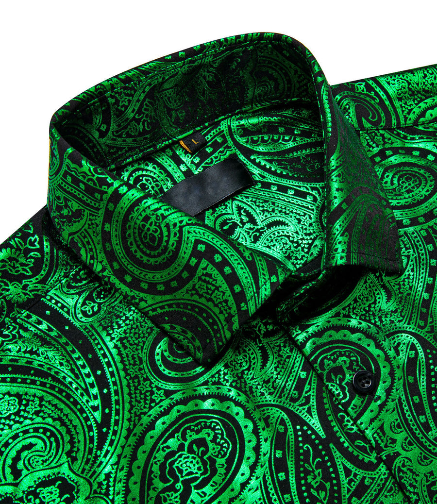 Emerald Green Black Paisley Flower Hot Stamping Dress Shirt shirt    - Sophisticated Gentlemen
