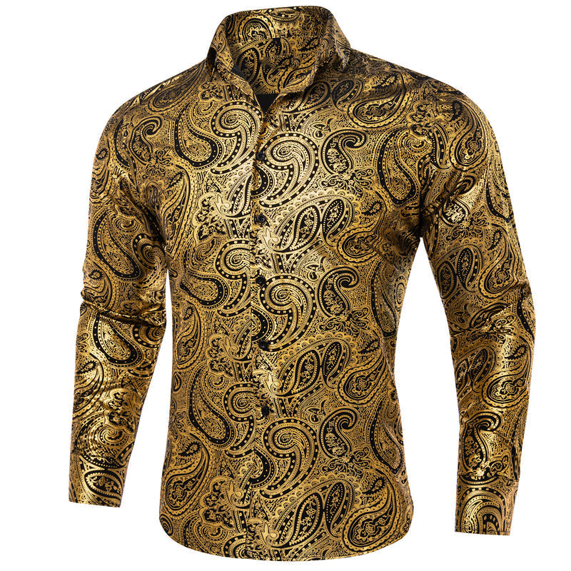 Golden Black Paisley Dress Shirt shirt S   - Sophisticated Gentlemen