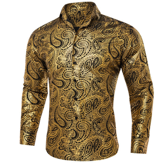 Golden Black Paisley Dress Shirt shirt S   - Sophisticated Gentlemen