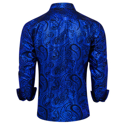 Klein Blue Black Paisley Dress Shirt shirt    - Sophisticated Gentlemen