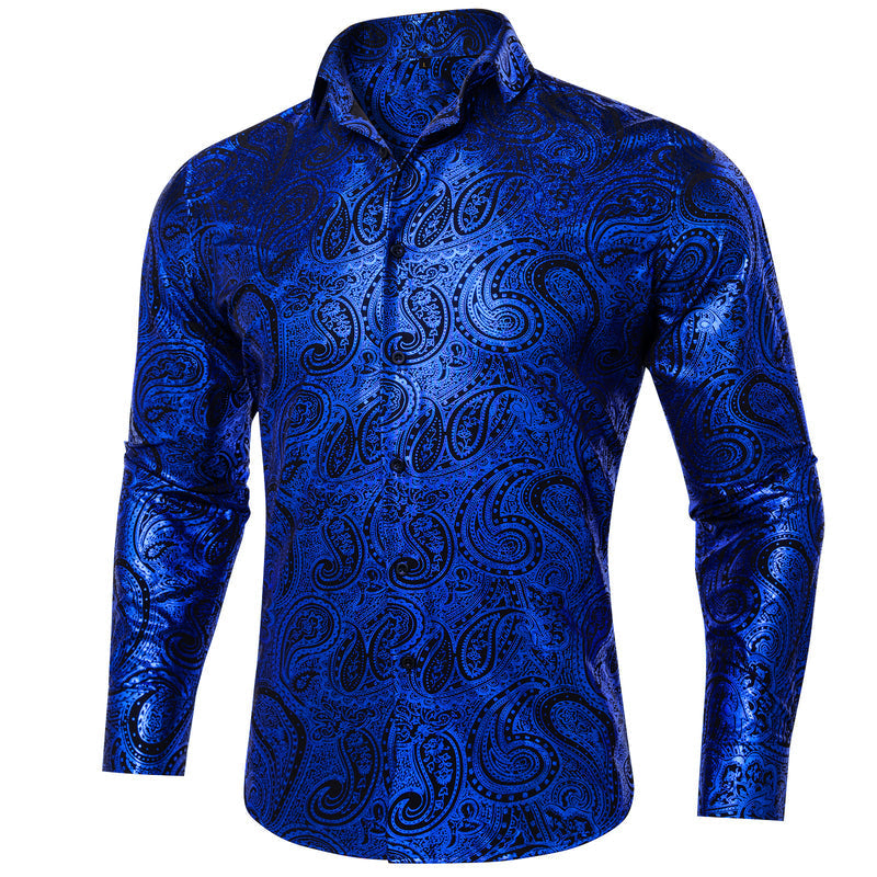 Klein Blue Black Paisley Dress Shirt shirt S   - Sophisticated Gentlemen