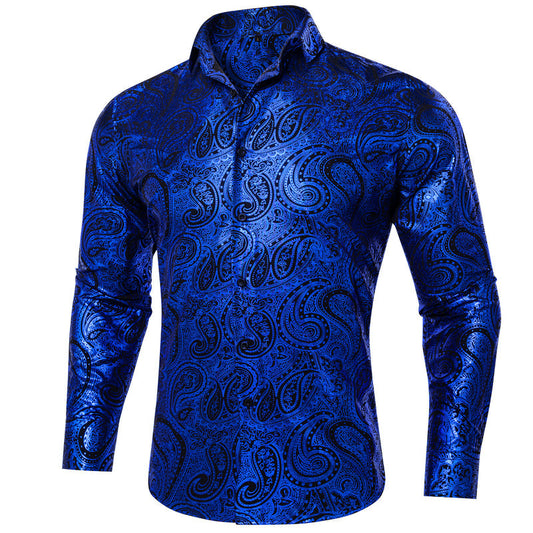 Klein Blue Black Paisley Dress Shirt shirt S   - Sophisticated Gentlemen