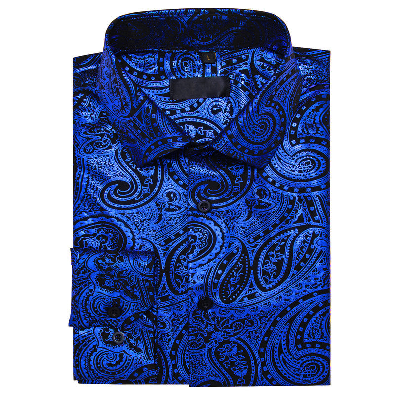 Klein Blue Black Paisley Dress Shirt shirt    - Sophisticated Gentlemen