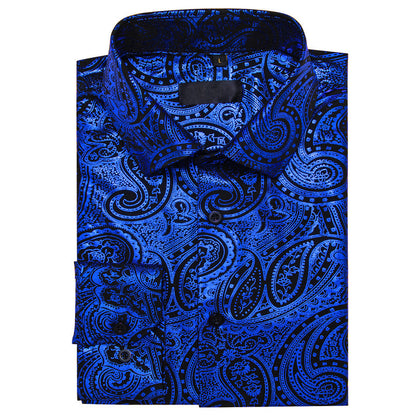 Klein Blue Black Paisley Dress Shirt shirt    - Sophisticated Gentlemen