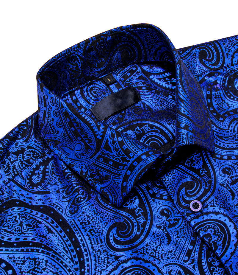 Klein Blue Black Paisley Dress Shirt shirt    - Sophisticated Gentlemen